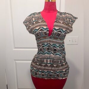 Chic Multicolor V-Neck Blouse